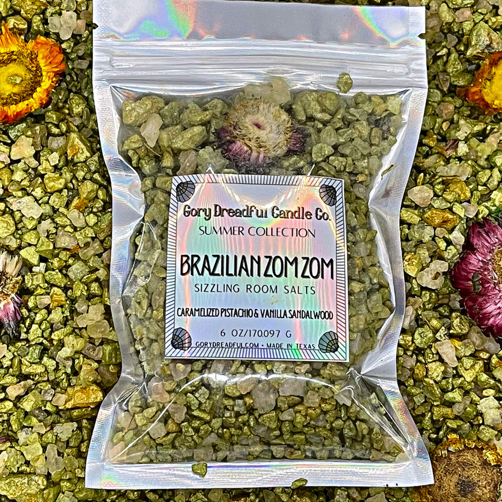 Brazilian Zom Zom Sizzling Room Salt: Caramel Pistachio Vanilla Sandalwood Scent